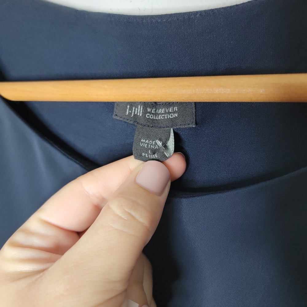 NEW J. Jill Wearever Collection Navy Blue Drape Style Midi Dress PL Large Petite - Picture 5 of 6